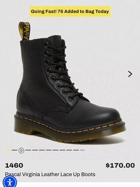 Dr. Martens Black Leather 8-Eye Lace-Up Ankle Boots with Yellow Stitching